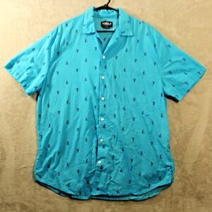 TRUNKS Surf & Swim Co Men's XL Tall Blue Sailboat Print Button Up Camp Shirt